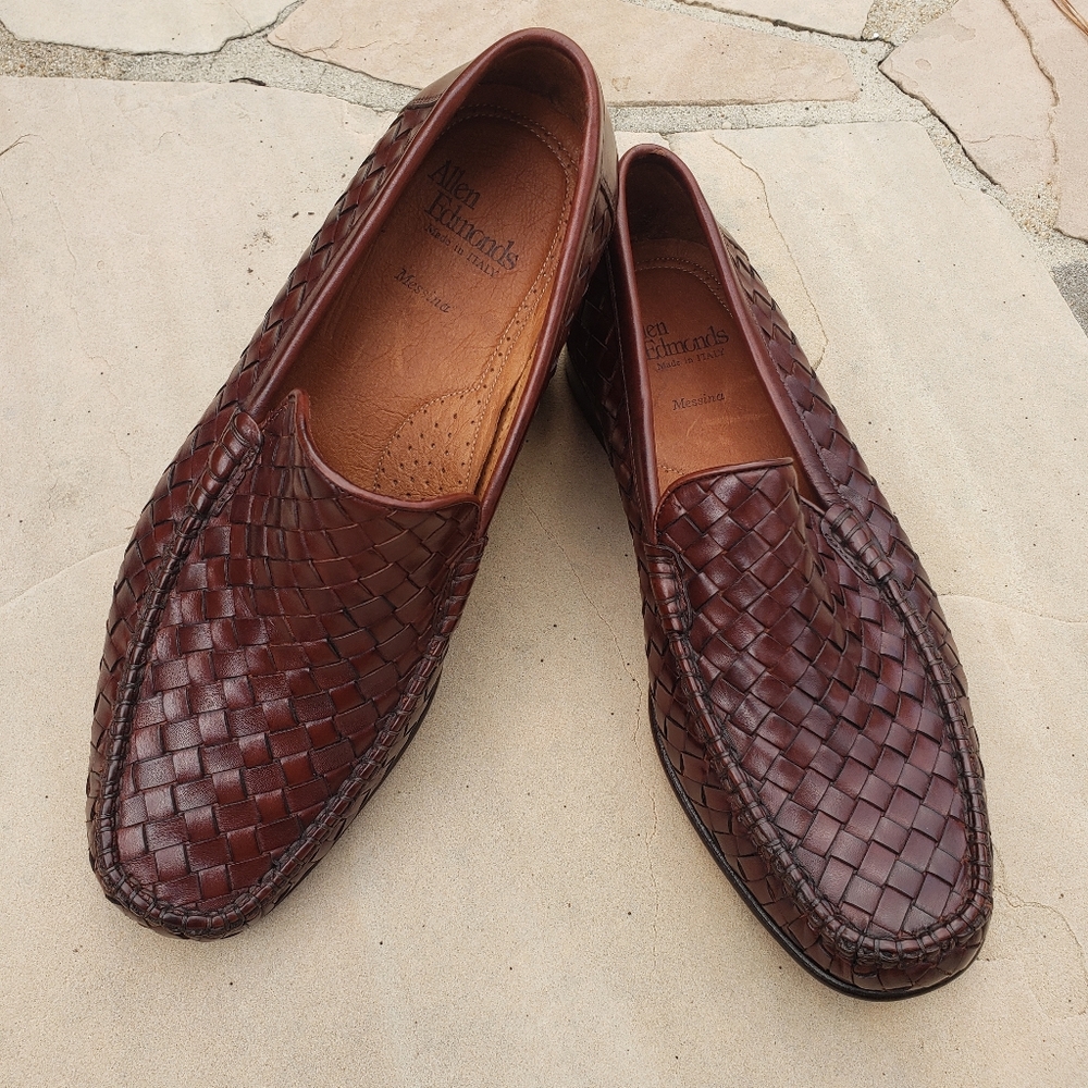 Allen Edmonds Messina Mens Brown Woven Trim Leather Loafers